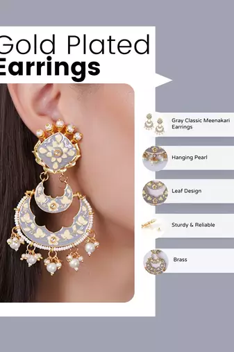 Gold plated elegant meenakari pearl dangler earrings