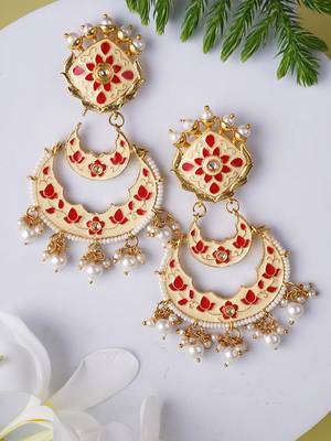Gold plated elegant meenakari pearl dangler earrings 1