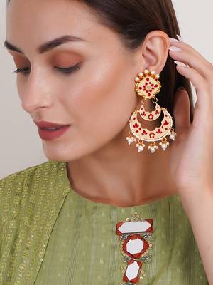 Gold plated elegant meenakari pearl dangler earrings 2