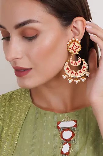 Gold plated elegant meenakari pearl dangler earrings