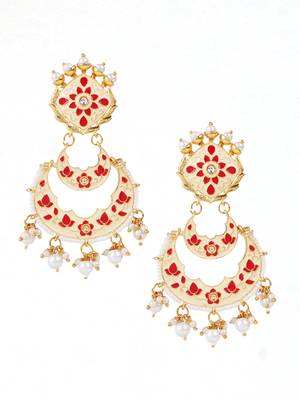 Gold plated elegant meenakari pearl dangler earrings 3
