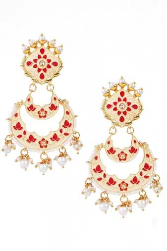 Gold plated elegant meenakari pearl dangler earrings