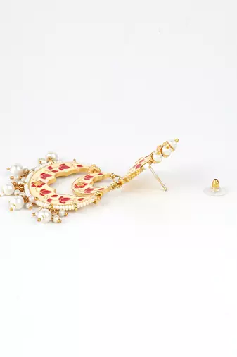 Gold plated elegant meenakari pearl dangler earrings