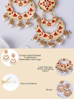 Gold plated elegant meenakari pearl dangler earrings 5
