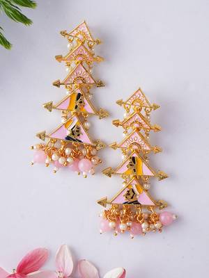 Gold plated classic meenakari pearl dangler earrings 1