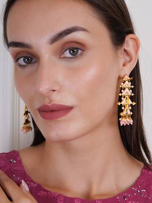 Gold plated classic meenakari pearl dangler earrings 2