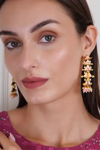 Gold plated classic meenakari pearl dangler earrings