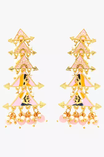 Gold plated classic meenakari pearl dangler earrings