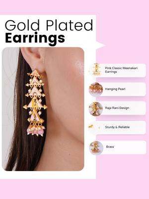 Gold plated classic meenakari pearl dangler earrings 5