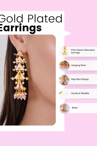 Gold plated classic meenakari pearl dangler earrings