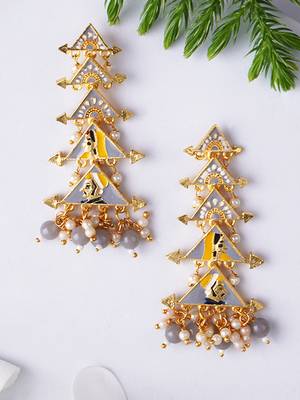 Gold plated classic meenakari pearl dangler earrings 1