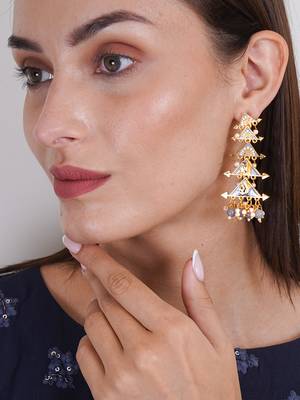 Gold plated classic meenakari pearl dangler earrings 2