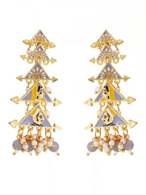 Gold plated classic meenakari pearl dangler earrings 3