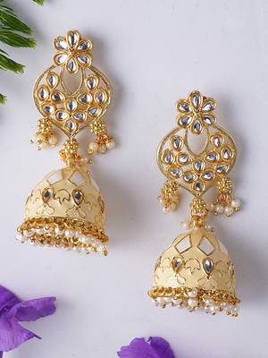 Gold plated traditional meenakari kundan jhumkas 1