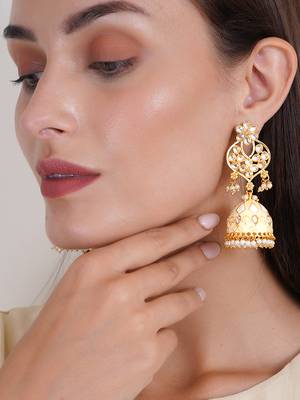 Gold plated traditional meenakari kundan jhumkas 2