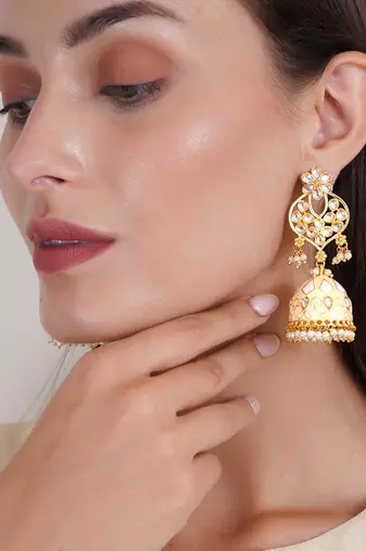 Gold plated traditional meenakari kundan jhumkas
