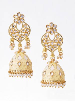 Gold plated traditional meenakari kundan jhumkas 3