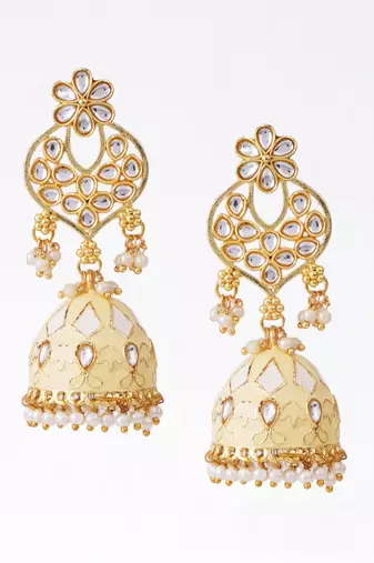 Gold plated traditional meenakari kundan jhumkas