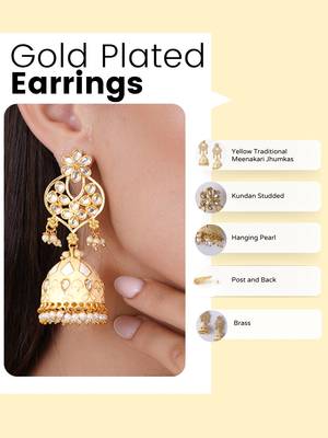 Gold plated traditional meenakari kundan jhumkas 5