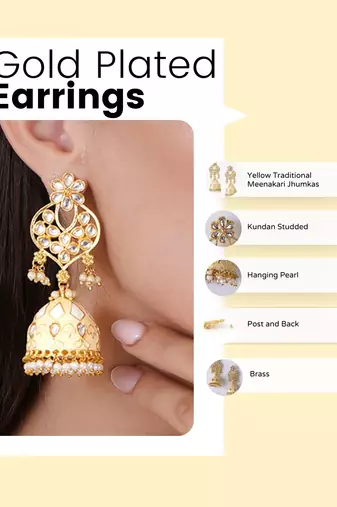 Gold plated traditional meenakari kundan jhumkas