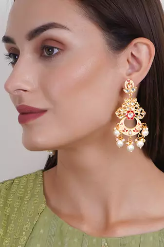 Gold plated traditional meenakari dangler earrings