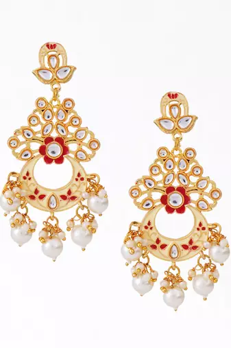Gold plated traditional meenakari dangler earrings