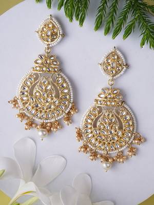 Gold plated traditional kundan studded dangler earrings 1