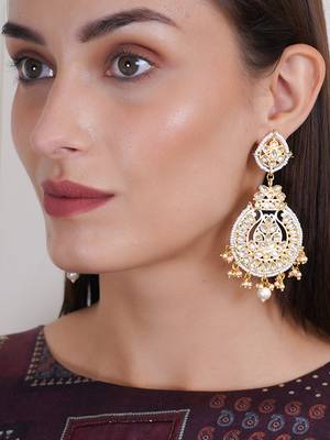 Gold plated traditional kundan studded dangler earrings 2