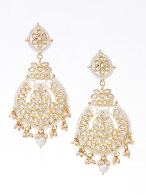 Gold plated traditional kundan studded dangler earrings 3