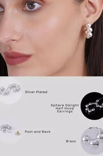 Silver plated sphere delight half hoop earrings