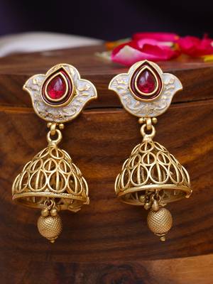 Gold plated traditional stone studded tessel jhumkas 1
