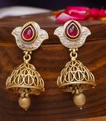 Gold plated traditional stone studded tessel jhumkas