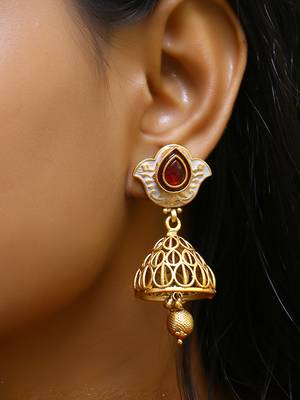 Gold plated traditional stone studded tessel jhumkas 2