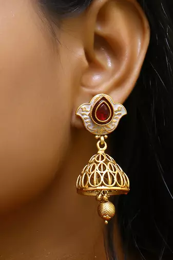 Gold plated traditional stone studded tessel jhumkas