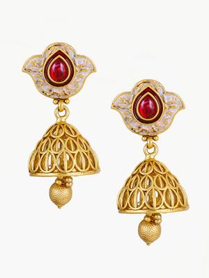 Gold plated traditional stone studded tessel jhumkas 3