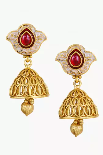 Gold plated traditional stone studded tessel jhumkas
