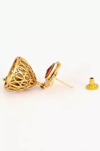 Gold plated traditional stone studded tessel jhumkas