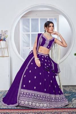 Women's Purple Faux Georgette Sequence & Thread work Wedding Lehenga Choli For Wedding Function 1