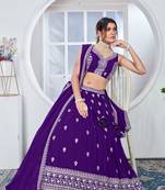 Women's Purple Faux Georgette Sequence & Thread work Wedding Lehenga Choli For Wedding Function