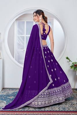 Women's Purple Faux Georgette Sequence & Thread work Wedding Lehenga Choli For Wedding Function 5