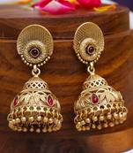 Gold plated traditional stone studded unique design jhumkas