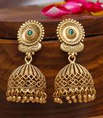 Gold plated traditional stone studded unique design jhumkas