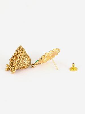 Gold plated traditional kundan studded floral design jhumkas 4