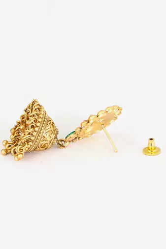 Gold plated traditional kundan studded floral design jhumkas