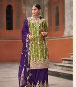 Light green heavy chinon full stitched palazzo suits
