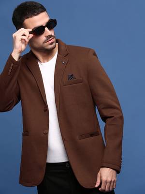 men's brown slim fit single-breasted blazer 1