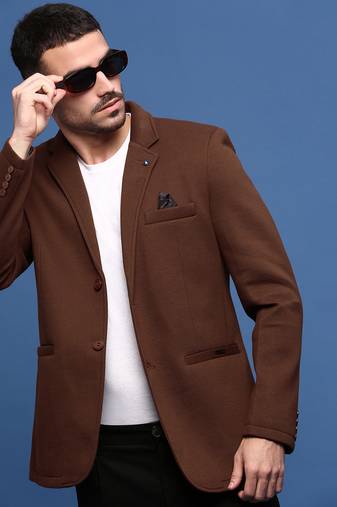 men's brown slim fit single-breasted blazer