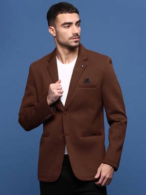 men's brown slim fit single-breasted blazer 2