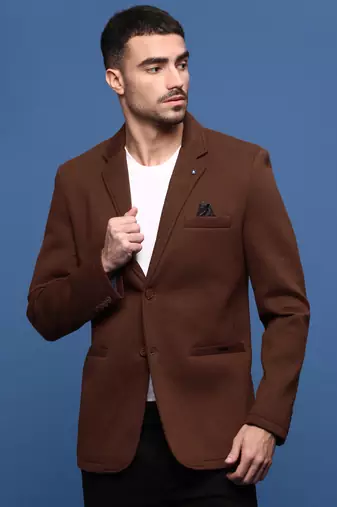 men's brown slim fit single-breasted blazer