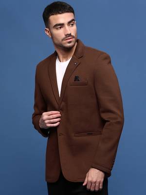 men's brown slim fit single-breasted blazer 3
